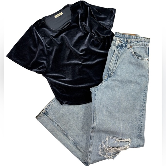 H&M Divided Light Denim 90S Baggy High Waisted Wide Leg Distressed Knee Jeans - Picture 9 of 9